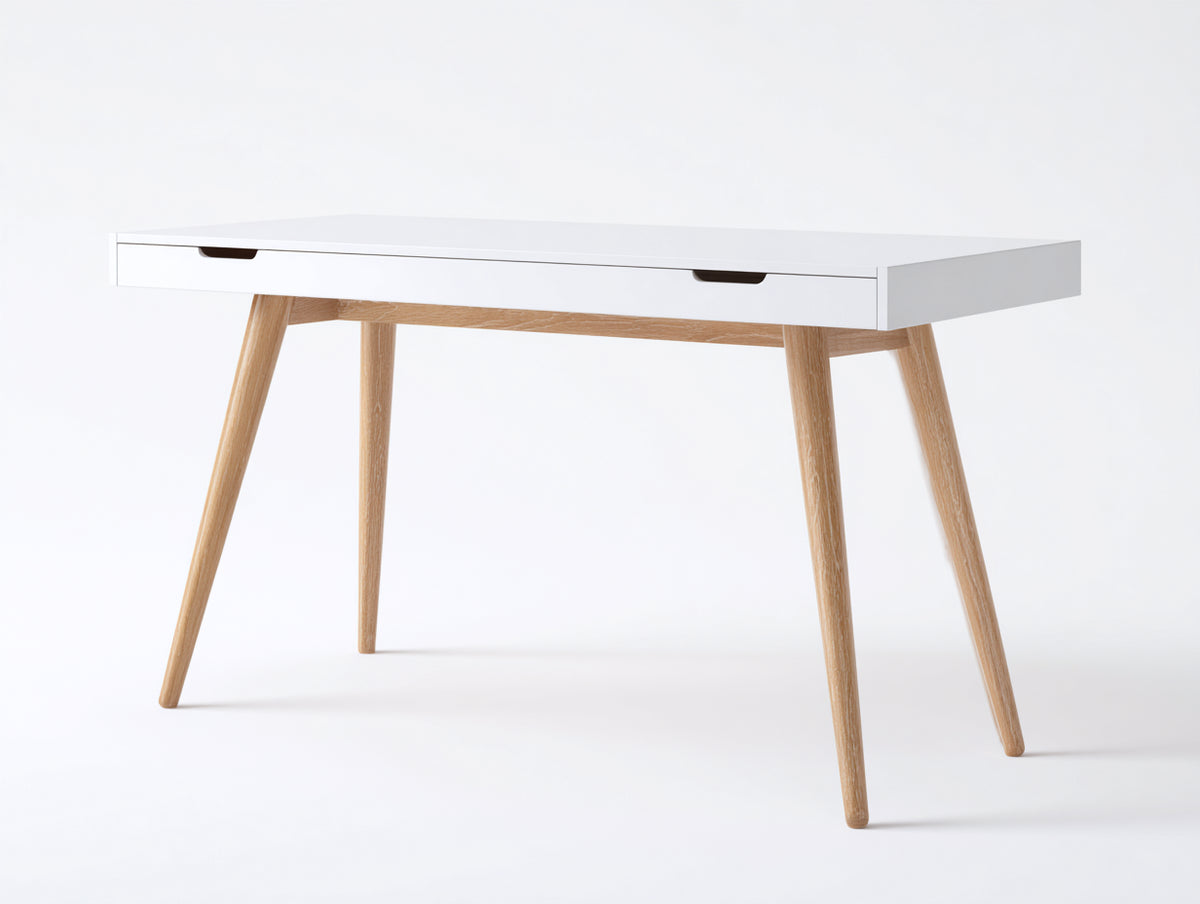 Console con due cassetti 120x50x76 cm - bianco e rovere naturale - gambe inclinate per soggiorno