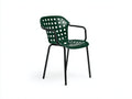 Poltrona in polipropilene e acciaio 59×61×84 cm – verde bosco e nero – scocca curva con fori circolari per camera da letto