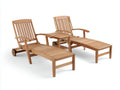 Poltrona Reclinabile doppia in legno 200x70x96 cm - legno naturale - con ruote e tavolino centrale per terrazza