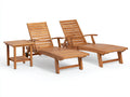 Poltrona Reclinabile doppia in legno 198x68x95 cm - marrone miele - con ruote e tavolino per terrazza