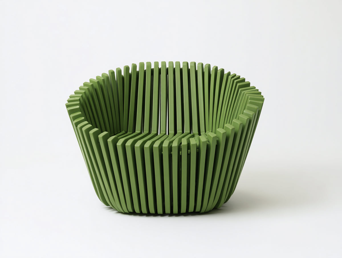 Poltrona in polipropilene 88×82×74 cm – verde oliva – struttura avvolgente a listelli per camera da letto