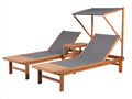 Poltrona Reclinabile doppia 205x154x188 cm - legno naturale e grigio - con tettuccio e tavolino per terrazza