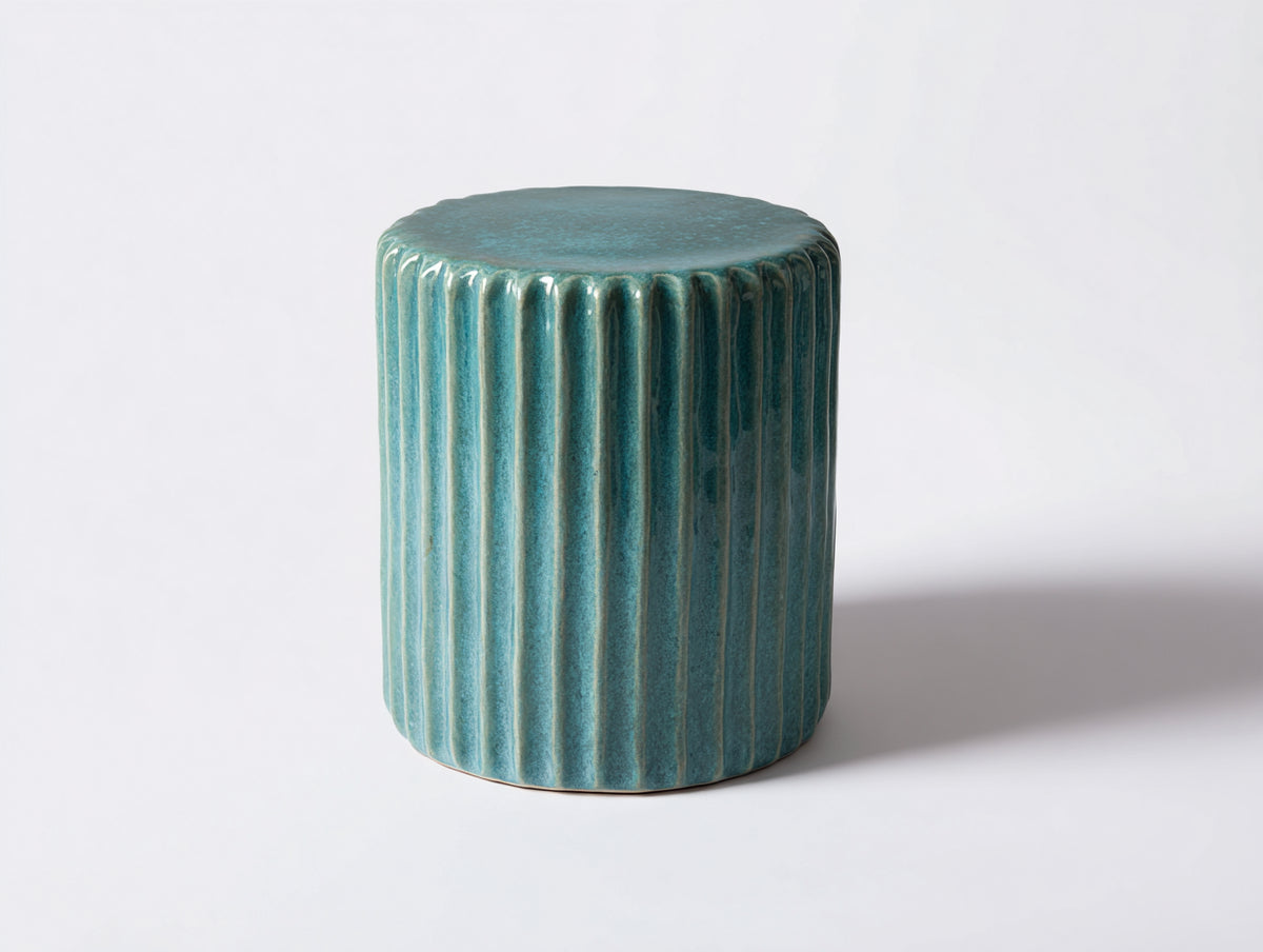 Pedale cilindrico in ceramica Ø39×45 cm – verde petrolio – superficie scanalata per soggiorno