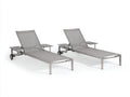 Poltrona Reclinabile da terrazza 202x72x98 cm - acciaio inox e textilene grigio - set da 2 con ripiani laterali
