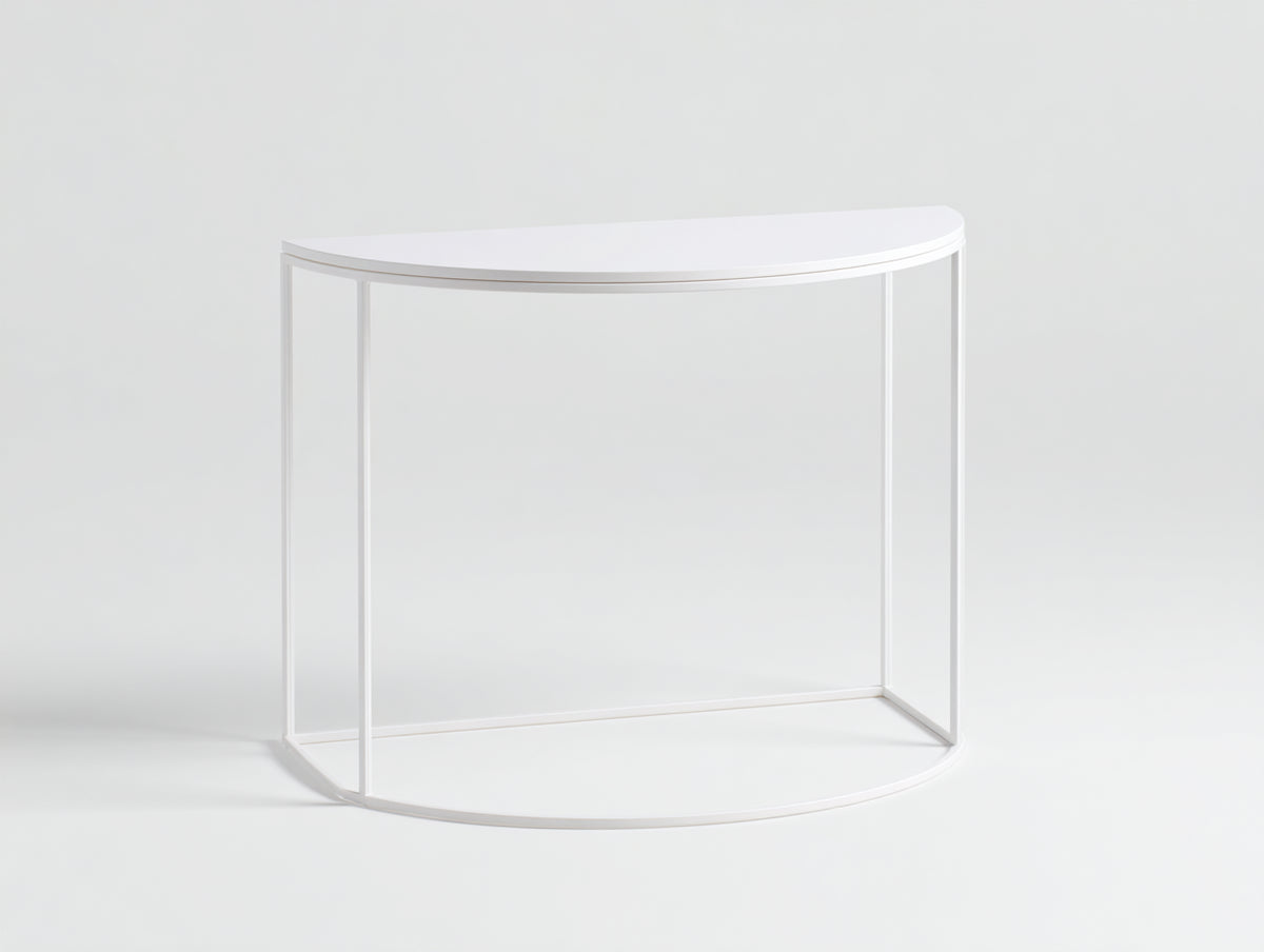 Console semicircolare 110x35x78 cm - bianco - piano laccato e struttura metallica per soggiorno