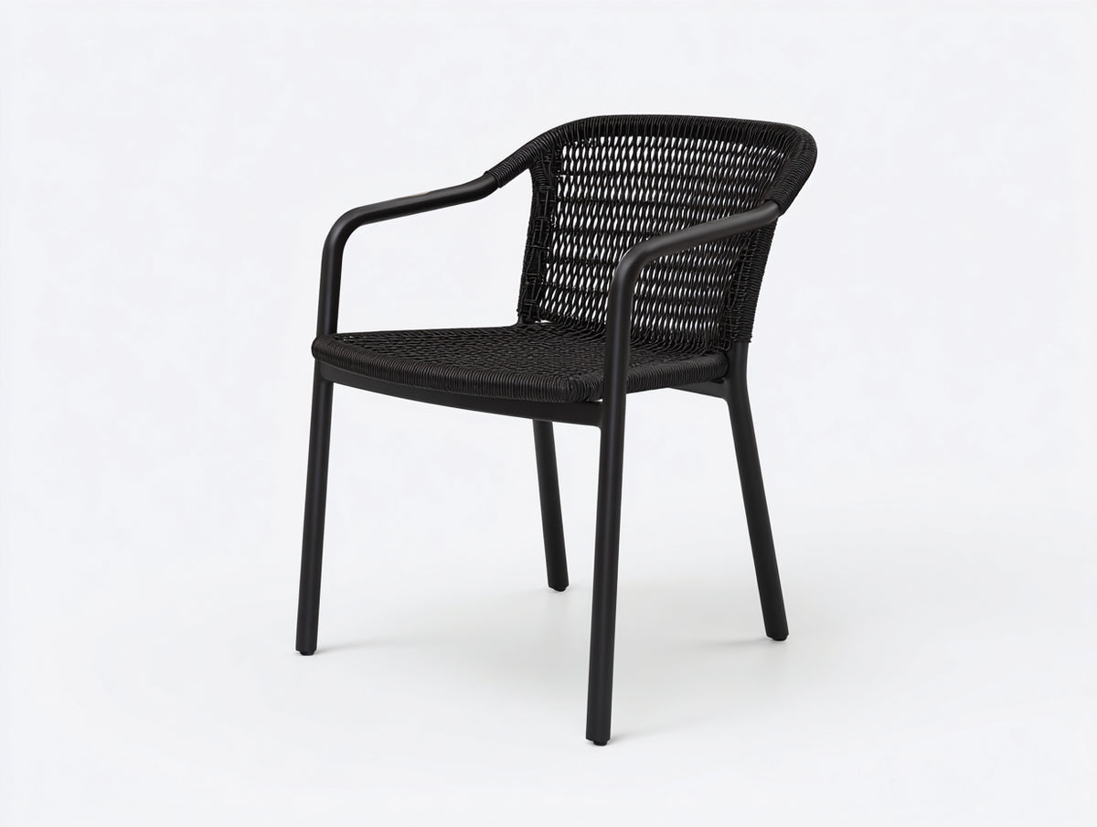 Poltrona con braccioli 57x58x80 cm - nero - metallo con intreccio sintetico per camera da letto