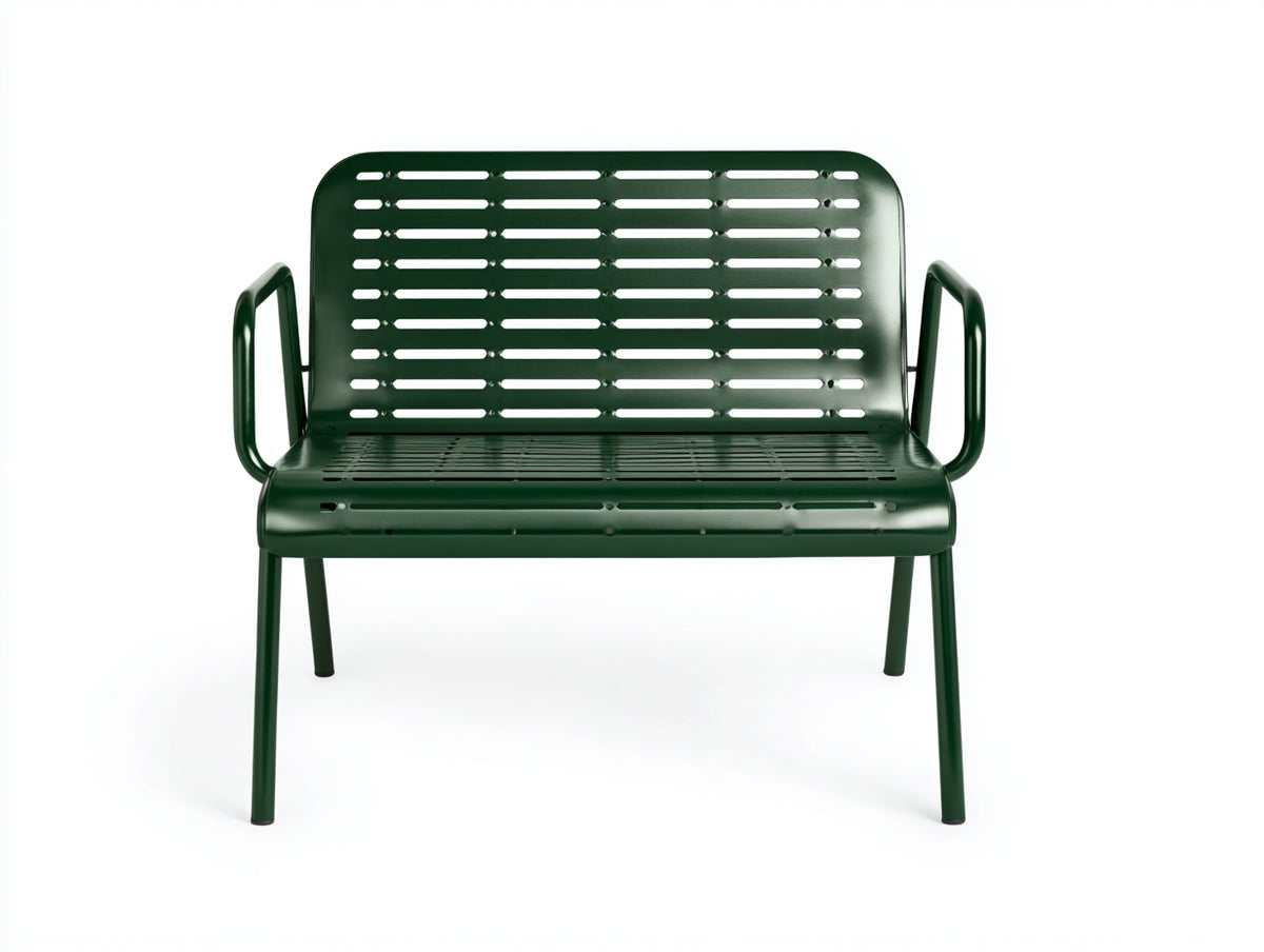 Poltrona larga in acciaio perforato 78×73×79 cm – verde bosco – schienale a fessure orizzontali per camera da letto