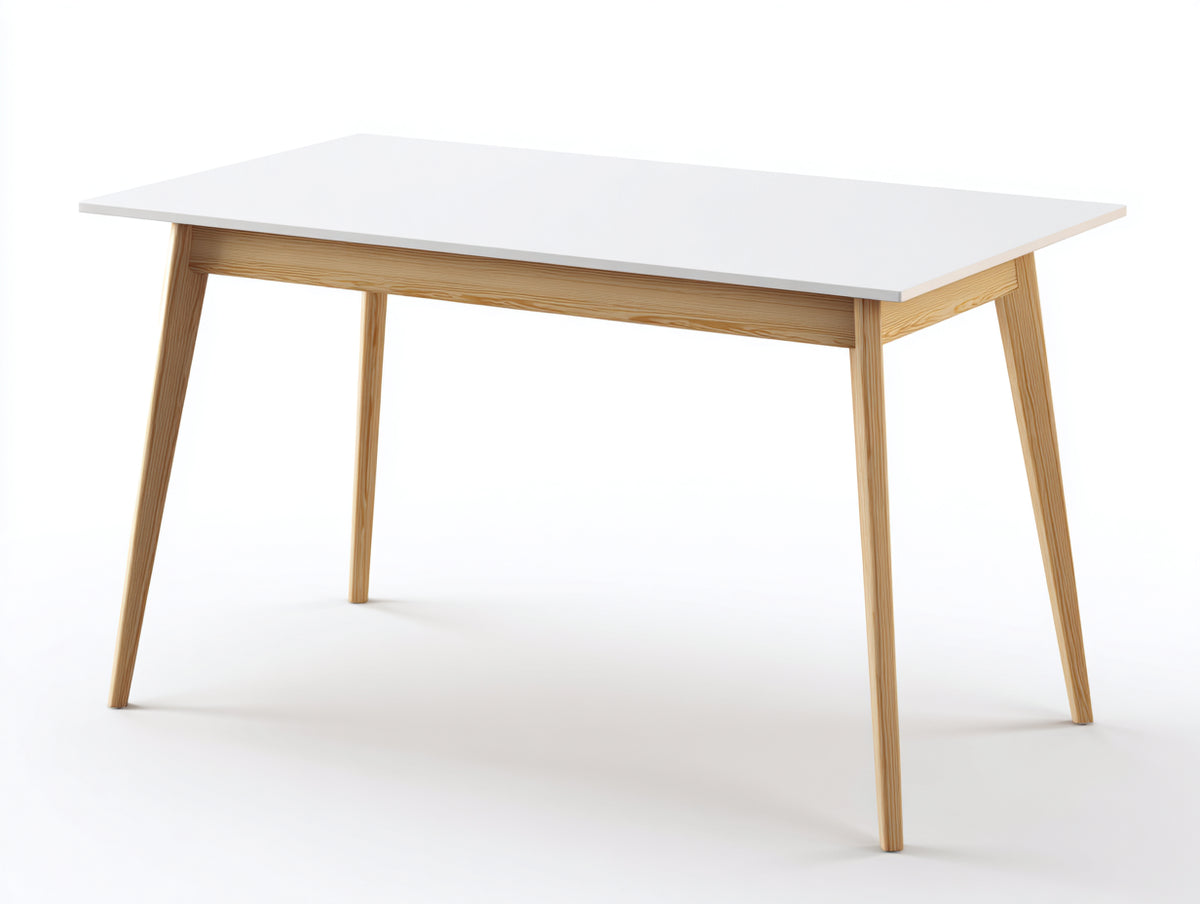 Console nordica 120x55x76 cm - piano bianco e legno chiaro - struttura aperta per soggiorno