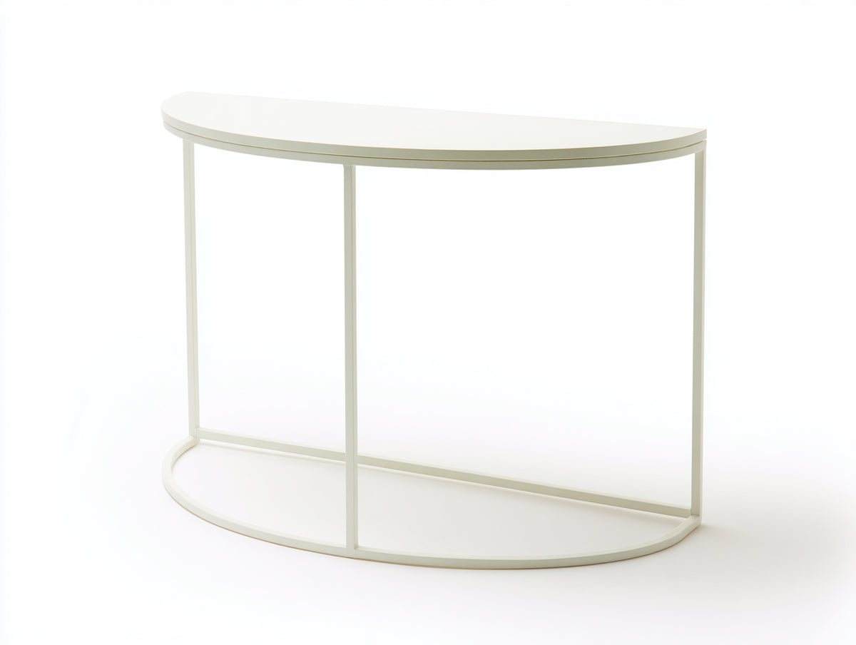 Console a mezzaluna 105x32x76 cm - bianco avorio - struttura sottile in metallo per soggiorno
