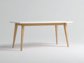 Console in legno massello e MDF 180×45×78 cm – bianco e rovere chiaro – gambe inclinate per soggiorno