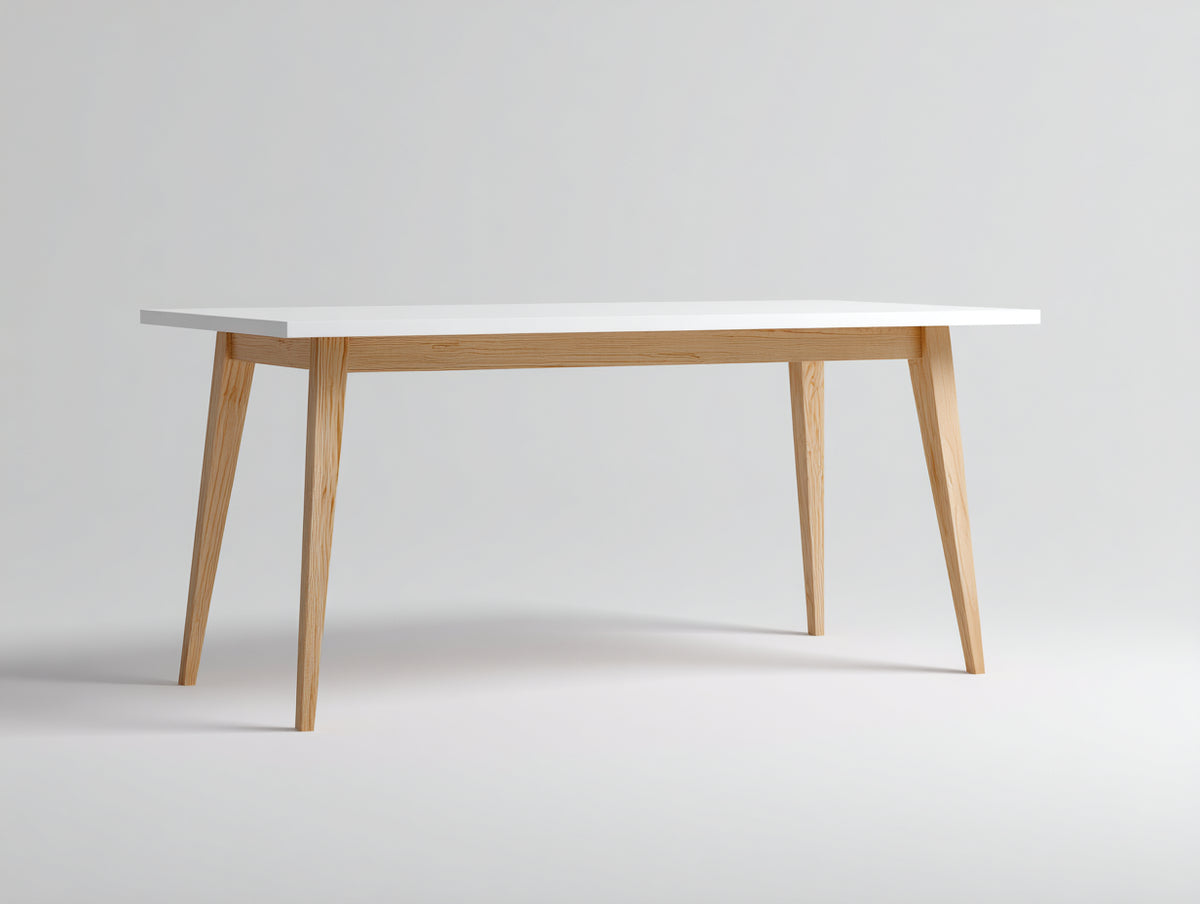 Console in legno massello e MDF 180×45×78 cm – bianco e rovere chiaro – gambe inclinate per soggiorno