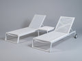 Set Poltrona Reclinabile in alluminio e textilene 198×66×96 cm – bianco – 2 lettini con tavolino per terrazza