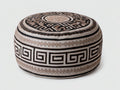 Pedale rotondo decorativo 74x74x40 cm - avorio marrone e nero - ricamo ornamentale per soggiorno
