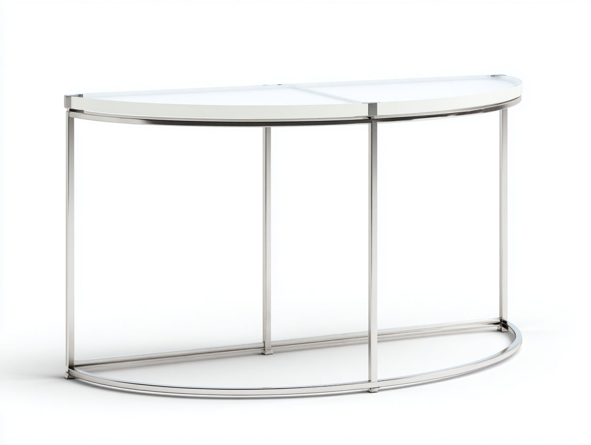 Console semicircolare 120x40x78 cm - piano bianco e metallo argentato - profilo leggero per soggiorno