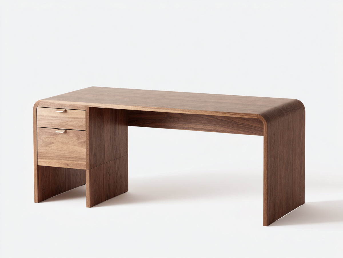 Console con due cassetti 140x55x76 cm - legno color noce e rovere chiaro - bordi curvi per soggiorno