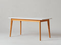 Console scandinava in legno e MDF 140×42×76 cm – bianco e rovere naturale – gambe affusolate per soggiorno
