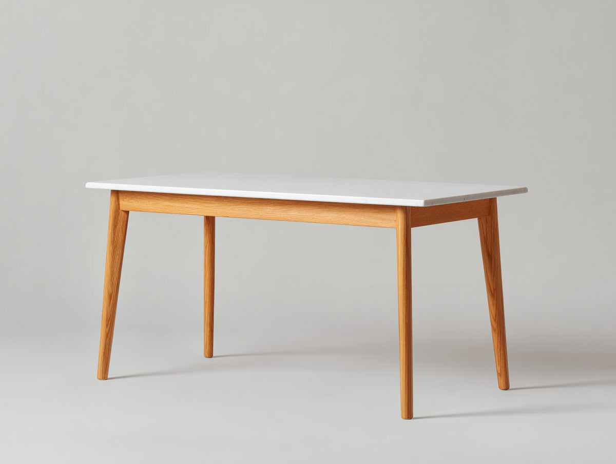 Console scandinava in legno e MDF 140×42×76 cm – bianco e rovere naturale – gambe affusolate per soggiorno